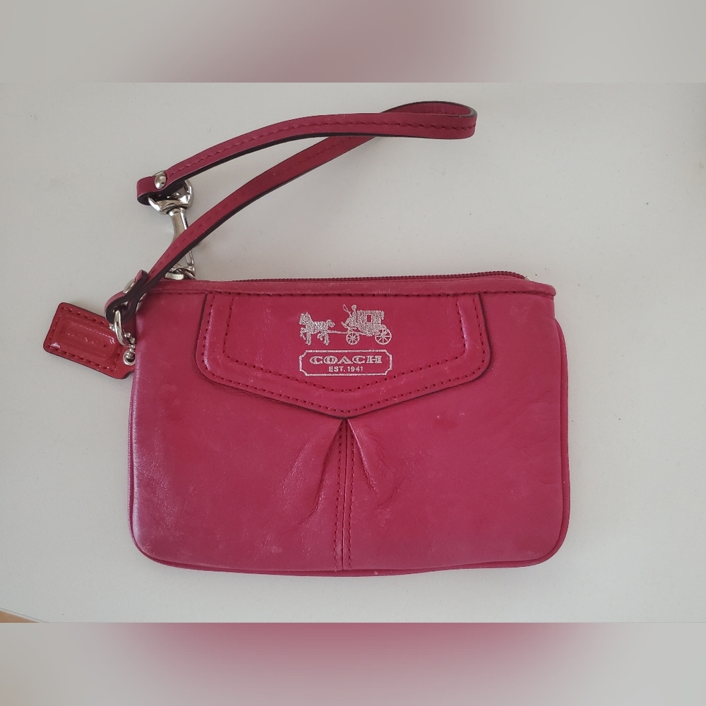 Coach Hot Pink Wristlet with Silver Coach Emblem